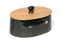 Brottopf 'Lebenszeichen', geschlossen, <br>
Nachtblau Feldspatglasur auf eigener Tonmischung, Deckel:Akazie <br>
Preis: 255,- € incl. Versand